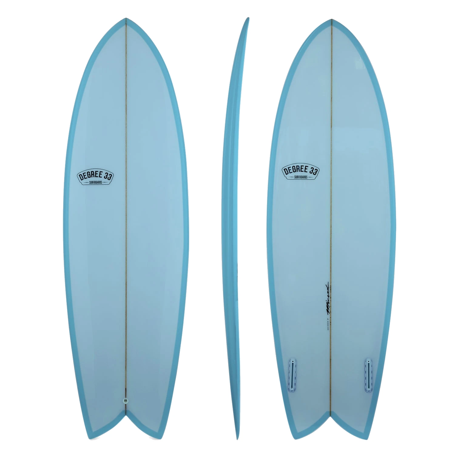 Retro Fish Twin Fin Surfboard Blue Resin Tint (Poly) by Degree 33 Surfboards