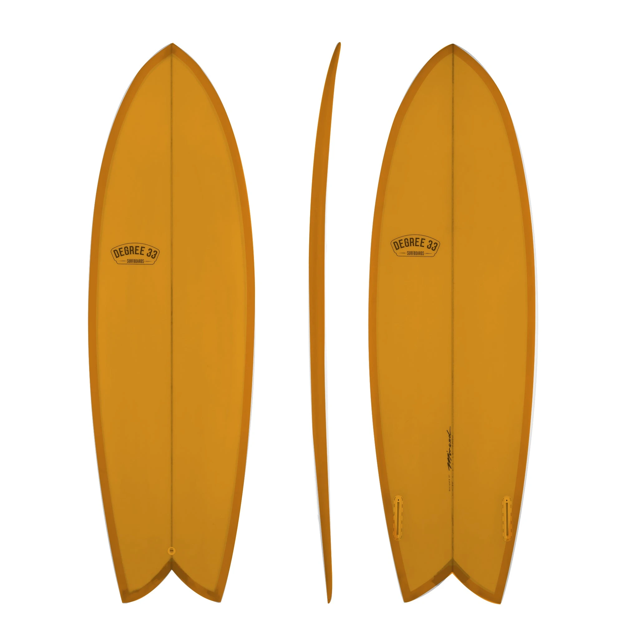 Retro Fish Twin Fin Surfboard Burnt Orange Resin Tint (Poly)