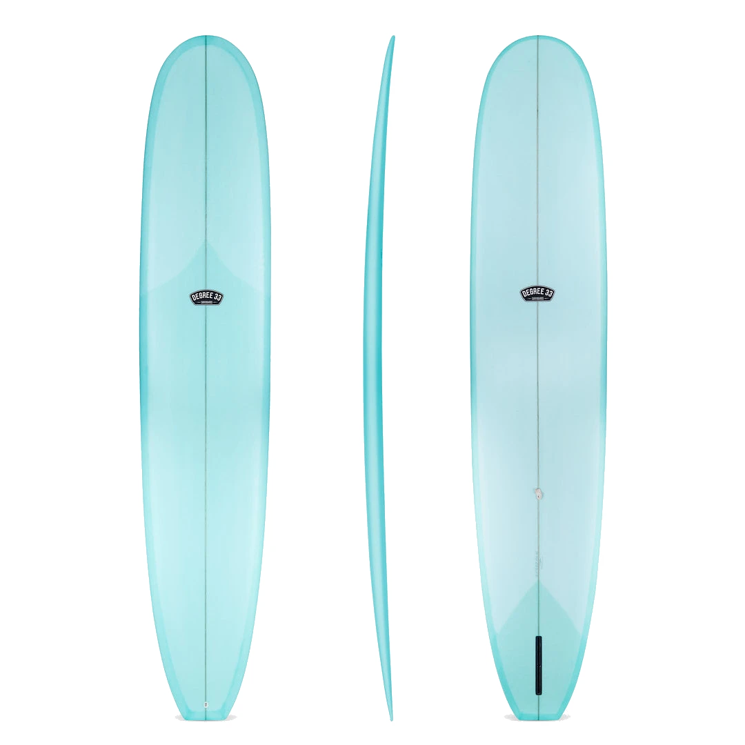 Classic Noserider Longboard Surfboard Aqua Resin Tint (Poly) by Degree 33 Surfboards
